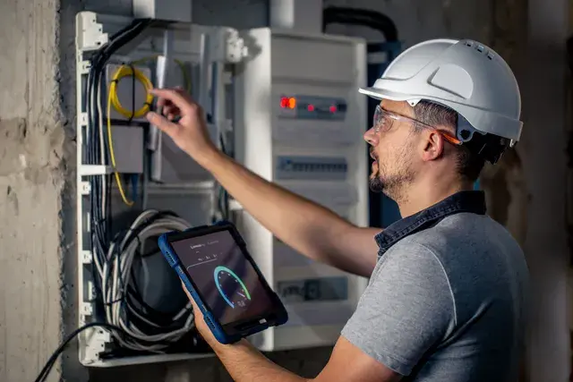 Tech using mobile app on-site